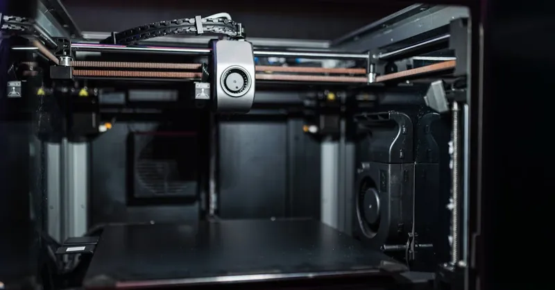 Close-up view of a modern 3D printer interior showcasing advanced technology.