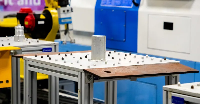 Close up of machinery in an industrial setting showcasing automation and technology.